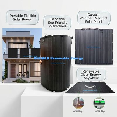 100W IP68 پنل خورشیدی ضد آب 360 ° انعطاف پذیر انعطاف پذیر برای سقف و قایق ها با گواهینامه FCC