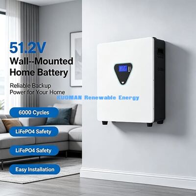 Wall-Mount 51.2V Lithium Powerwall, Max 200A Charge/Discharge, Smart LCD Display Off-Grid Cabin Solar Backup Battery Storage