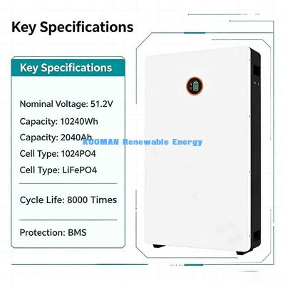 48V 200Ah LiFePO4 Powerwall with CAN Bluetooth Communication Home Solar Storage Battery UL RoHS Approved