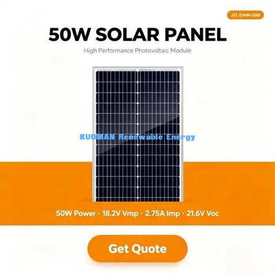 پنل خورشیدی مونوکریستال 50 وات شارژر باتری 12 ولت ماژول PV با راندمان بالا 182 میلی متر