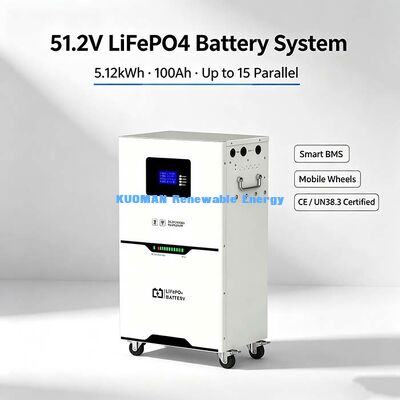 51.2V 100Ah LiFePO4 باتری 5.12kWh خانه سیستم ذخیره انرژی خورشیدی، 6000 چرخه