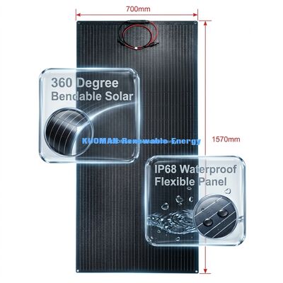 200W IP68 ضد آب 360 ° پانل خورشیدی انعطاف پذیر انعطاف پذیر برای انرژی تجدید پذیر