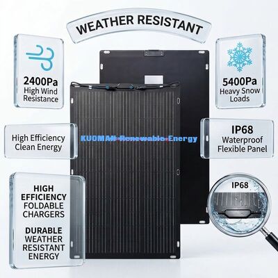پنل خورشیدی انعطاف پذیر 200 وات IP67 با قابلیت خم شدن 360 درجه برای RV و سفرهای خانگی پنل خورشیدی دو طرفه