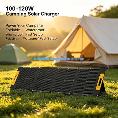 پانل خورشیدی قابل حمل 100-120W خارج از شبکه، شارژر خورشیدی ضد آب قابل تاشو برای برق پشتیبان اضطراری