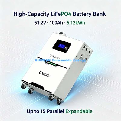 51.2V 100Ah LiFePO4 باتری 5.12kWh خانه سیستم ذخیره انرژی خورشیدی، 6000 چرخه